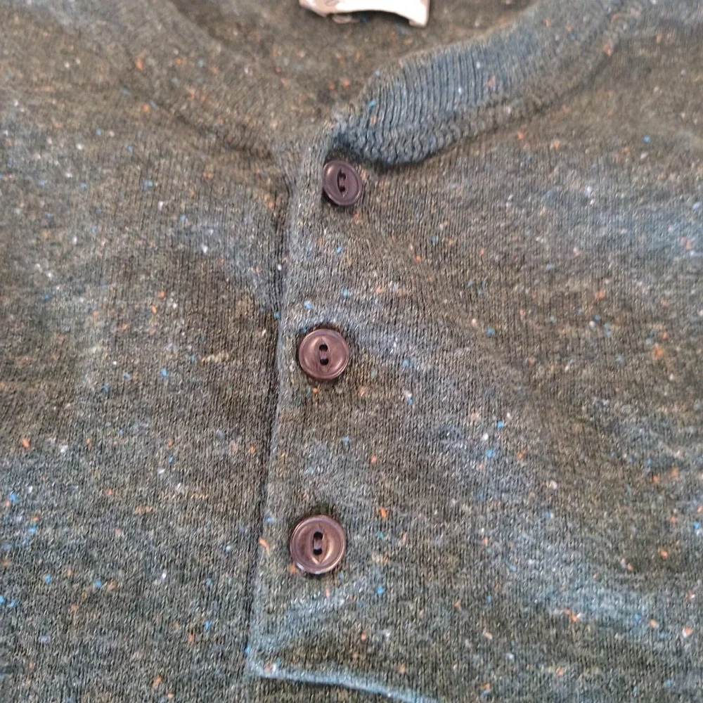 J. Crew Knit Dark Green Cotton Silk Donegal Henley Sweater Men's Size L ‎ A1